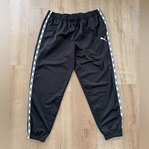 Puma Logo Tape Track Pants Black White Side Stripe Joggers Athletic
